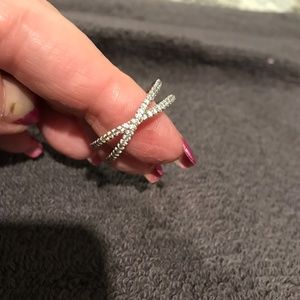 Diamonique Criss-Cross Band, Sterling